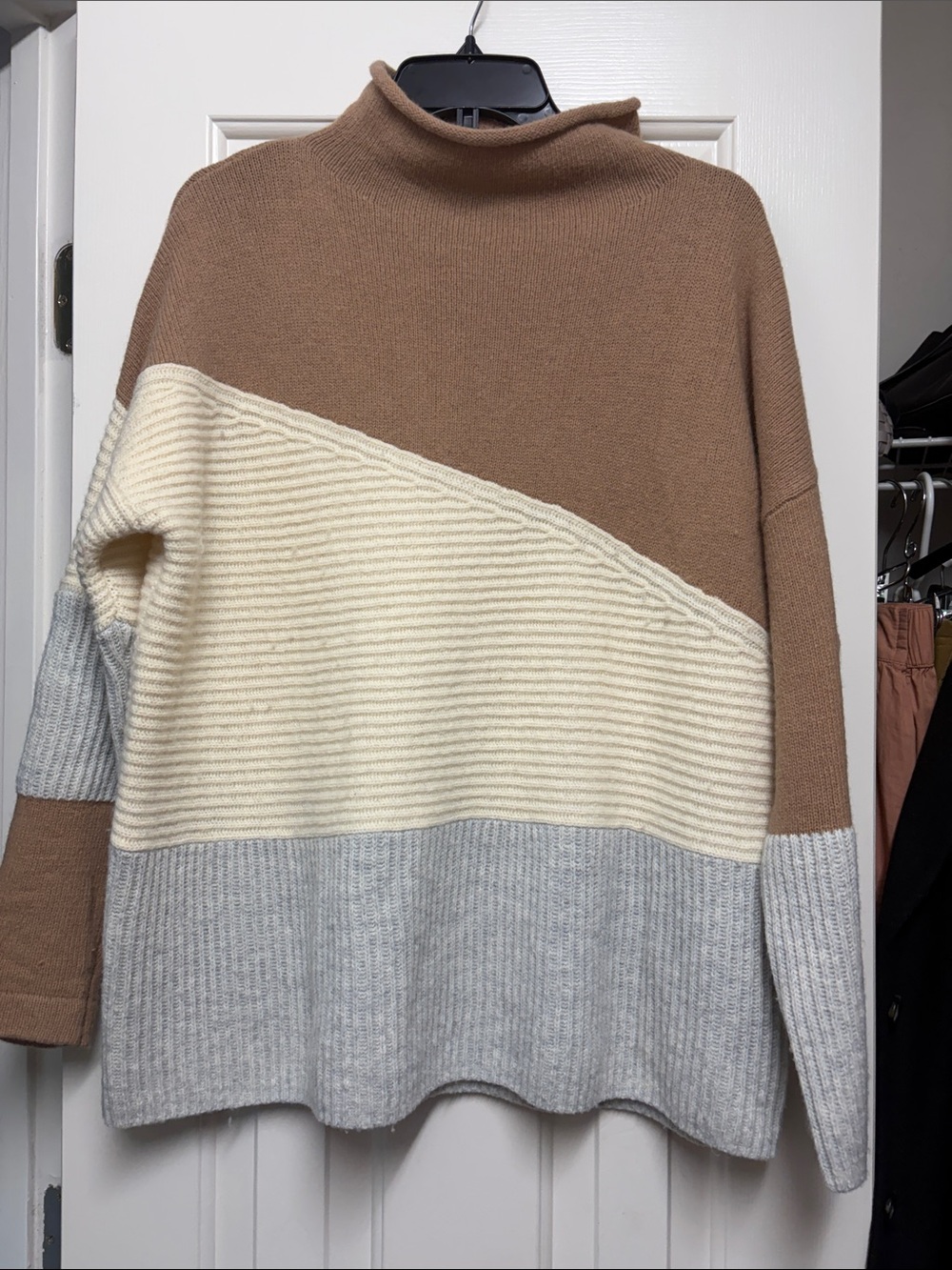 French Connection Colorblock Rolled neck- Brown, Cream & Gray